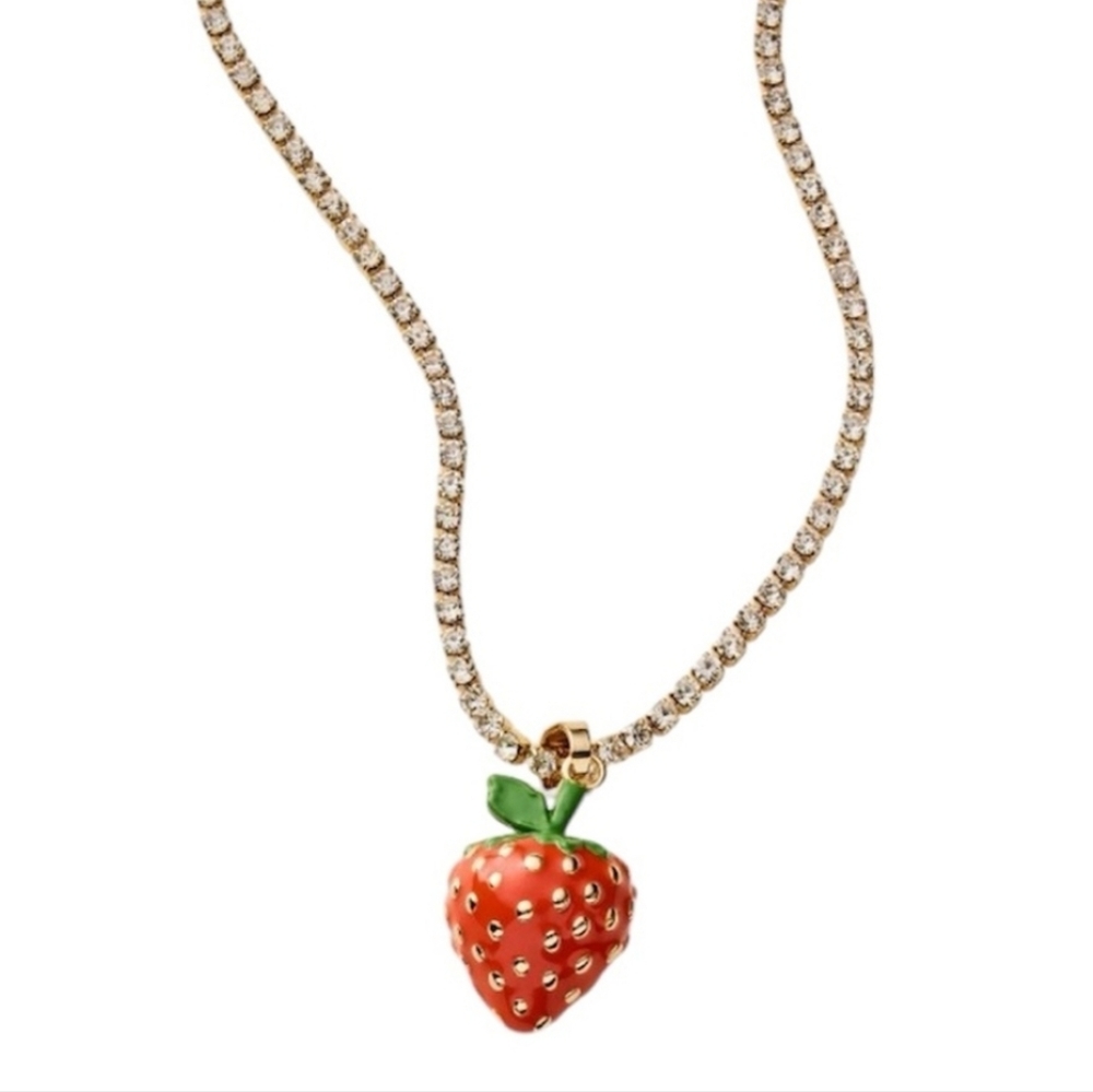 Kate Spade x Target Limited Edition Strawberry Charm On Gold Tennis Necklace